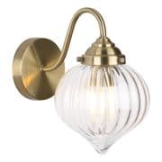 Mya Single Wall Light in Antique Brass with Gently Ribbed Clear Glass - där MYA0775