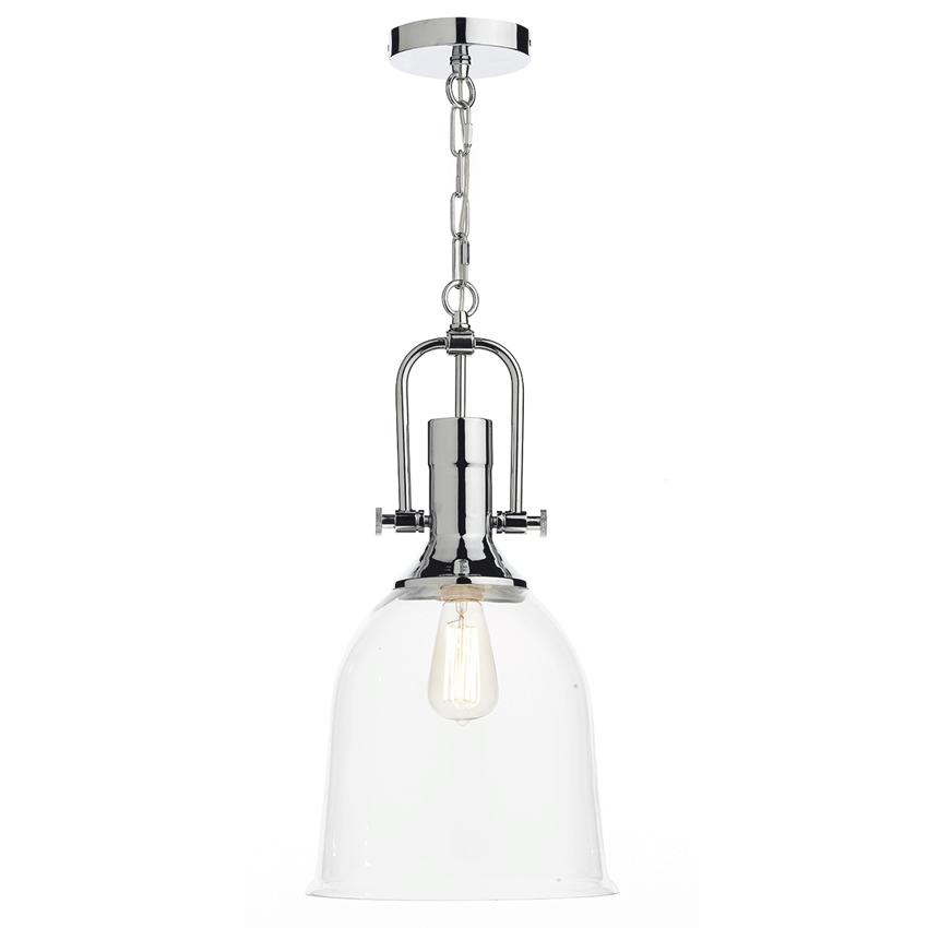 Nolan Single Pendant in Polished Chrome with a Clear Glass Shade - där NOL0108