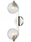 Oakham Double Wall Light in Polished Chrome and Satin Nickel with Clear Ribbed Glass, IP44 Rated