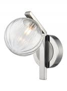 Oakham Single Wall Light in Polished Chrome and Satin Nickel with Clear Ribbed Glass, IP44 Rated