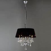 Oakmere 5 Light Pendant in Polished Chrome and Crystal encased in a Black Fabric Shade
