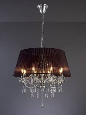 Oakmere 8 Light Pendant in Polished Chrome and Crystal encased in a Black Fabric Shade