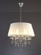 Oakmere 8 Light Pendant in Polished Chrome and Crystal encased in a White Fabric Shade