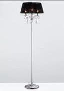 Oakmere Floor Lamp in Polished Chrome with Crystal Drops and a Black Shade