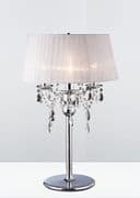 Oakmere Table Lamp in Polished Chrome with Crystal Decoration and a White Fabric Shade