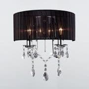 Oakmere Wall Light in Chrome with Crystal Drops and a Black Fabric Shade, Switched
