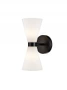 Odeon Bathroom Double Wall Light in Matt Black with Opal Glass, IP44 Rated