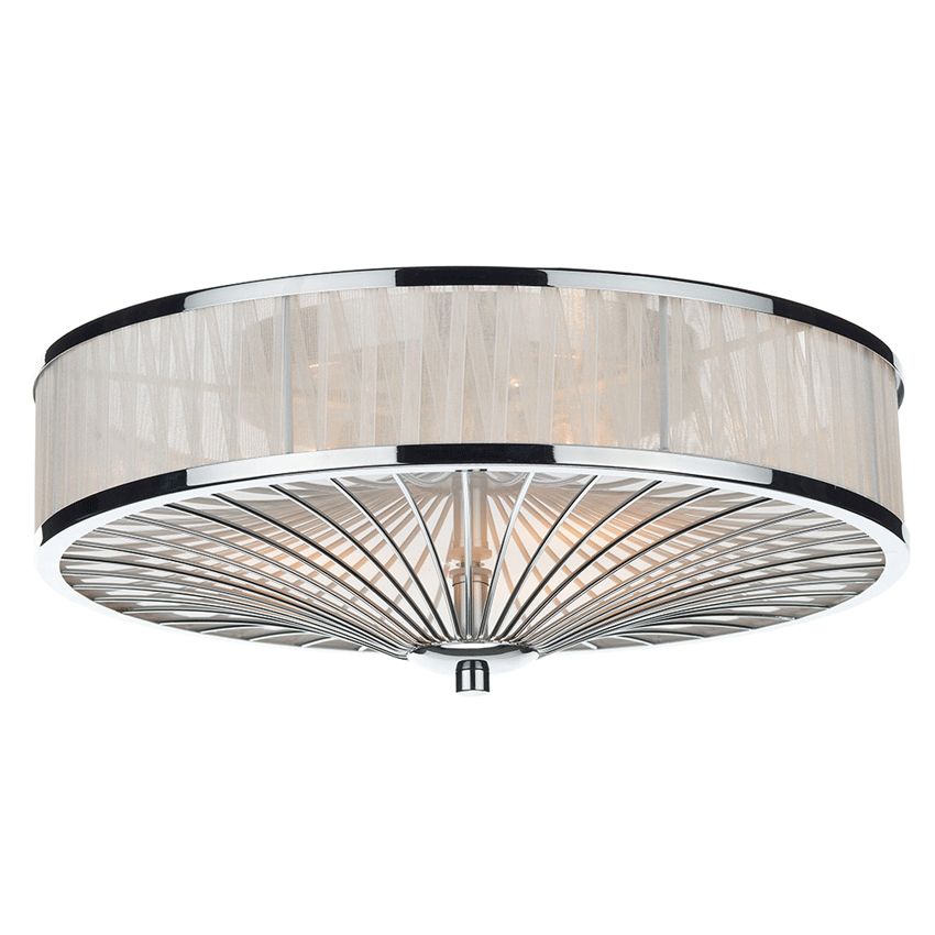 Oslo 3 Light Flush with an Ivory Faux Organza Wrap in a Polished Chrome Frame - där OSL5050