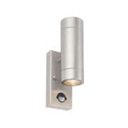 Penrith Up and Down Outdoor Wall Light with PIR finished in Brushed Steel IP44