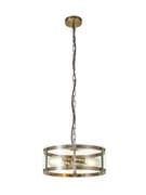 Perendale 2 Light Pendant in Antique Brass with Clear Glass