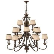 Plymouth 15 Light Chandelier in Old Bronze with Light Amber Organza Shades - HINKLEY HK/PLYMOUTH15