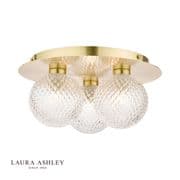 Prague 3 Light Bathroom Flush in Satin Brass with Textured Glass IP44 - Laura Ashley LA3756112-Q