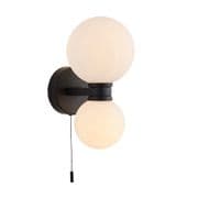 Pulsa Bathroom Wall Light in a Matt Black Finish with Opal Glass Shades, IP44 - ENDON 93523