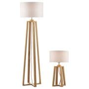 Pyramid Table and Floor Lamp Twin Pack in Light Wood complete with Linen Drum Shades - där PYR4943