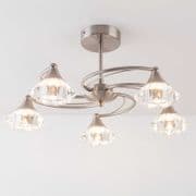 Radford 5 Light Fitting in a Satin Chrome Finish with Clear Glass Shades