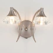 Radford Double Wall Light in a Satin Chrome Finish with Clear Glass Shades, Switched