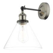 Ray Single Wall Light in Antique Nickel and Matt Black with a Clear Glass Shade - där RAY0738