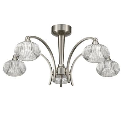 Reigate 5 Light Fitting in a Satin Nickel Finish with Clear Ribbed Glass