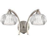 Reigate Double Wall Light in a Satin Nickel Finish with Clear Ribbed Glass