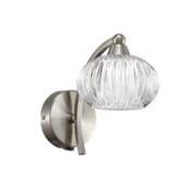 Reigate Single Wall Light in a Satin Nickel Finish with Clear Ribbed Glass