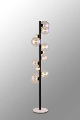 Rhoen 11 Light Floor Lamp in Satin Black with Iridescent Glass Shades