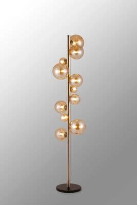 Rhoen 11 Light Floor Lamp in Satin Chrome with Amber Glass Shades