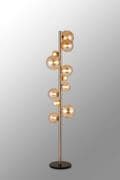 Rhoen 11 Light Floor Lamp in Satin Chrome with Amber Glass Shades