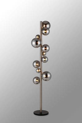 Rhoen 11 Light Floor Lamp in Satin Chrome with Chrome Glass Shades