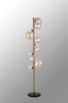 Rhoen 11 Light Floor Lamp in Satin Chrome with Iridescent Glass Shades