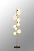 Rhoen 11 Light Floor Lamp in Satin Chrome with Opal Glass Shades