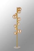 Rhoen 11 Light Floor Lamp in Satin Gold with Amber Glass Shades