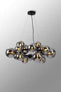 Rhoen 16 Light Circular Fitting in Satin Black with Chrome Glass Shades