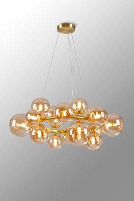 Rhoen 16 Light Circular Fitting in Satin Gold with Amber Glass Shades