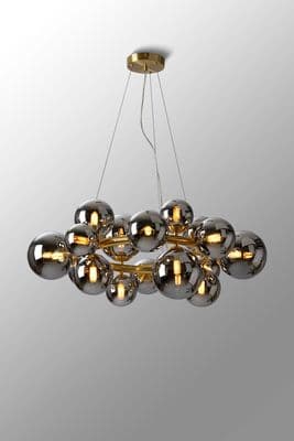 Rhoen 16 Light Circular Fitting in Satin Gold with Chrome Glass Shades