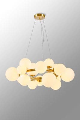 Rhoen 16 Light Circular Fitting in Satin Gold with Opal Glass Shades