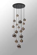 Rhoen 16 Light Fitting in Satin Black with Chrome Glass Shades