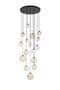 Rhoen 16 Light Fitting in Satin Black with Iridescent Glass Shades