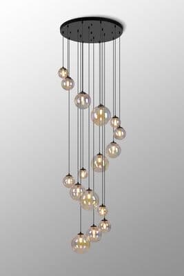 Rhoen 16 Light Fitting in Satin Black with Iridescent Glass Shades