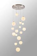 Rhoen 16 Light Fitting in Satin Chrome with Opal Glass Shades