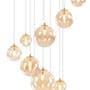 Rhoen 16 Light Fitting in Satin Gold with Amber Glass Shades