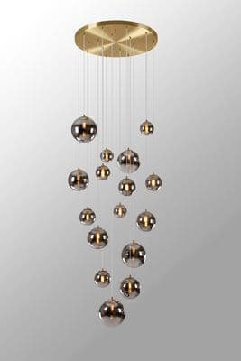 Rhoen 16 Light Fitting in Satin Gold with Chrome Glass Shades