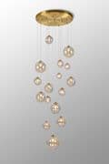 Rhoen 16 Light Fitting in Satin Gold with Iridescent Glass Shades