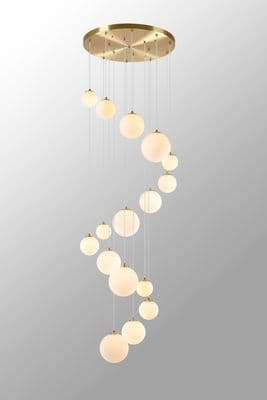 Rhoen 16 Light Fitting in Satin Gold with Opal Glass Shades