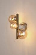 Rhoen 3 Light Wall Light in Satin Chrome with Amber Glass Shades