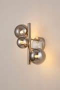 Rhoen 3 Light Wall Light in Satin Chrome with Smoked Glass Shades