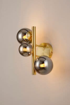 Rhoen 3 Light Wall Light in Satin Gold with Chrome Glass Shades