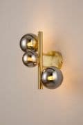 Rhoen 3 Light Wall Light in Satin Gold with Chrome Glass Shades