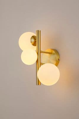 Rhoen 3 Light Wall Light in Satin Gold with Opal Glass Shades
