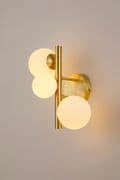 Rhoen 3 Light Wall Light in Satin Gold with Opal Glass Shades