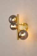 Rhoen 3 Light Wall Light in Satin Gold with Smoked Glass Shades